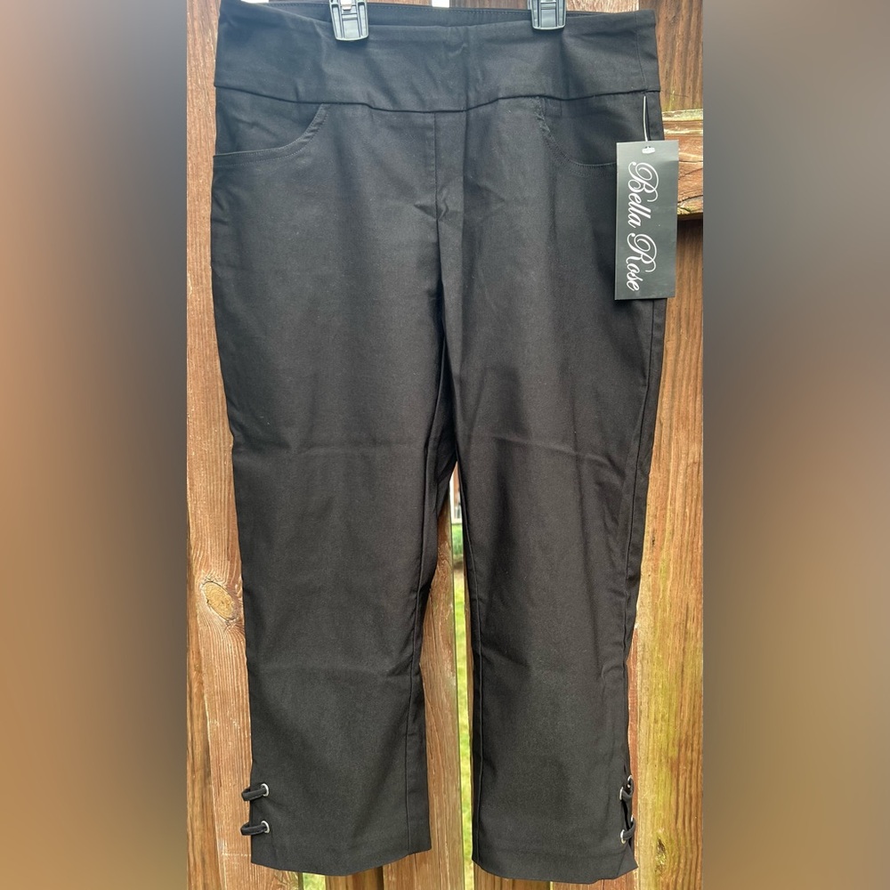 Bella Rose Black Capri Pants with laced up detail